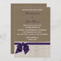 Burlap and Lace Purple Wedding Invitation