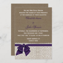 Burlap and Lace Purple Wedding Invitation