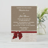 Burlap and Lace Red Wedding Invitation (Standing Front)