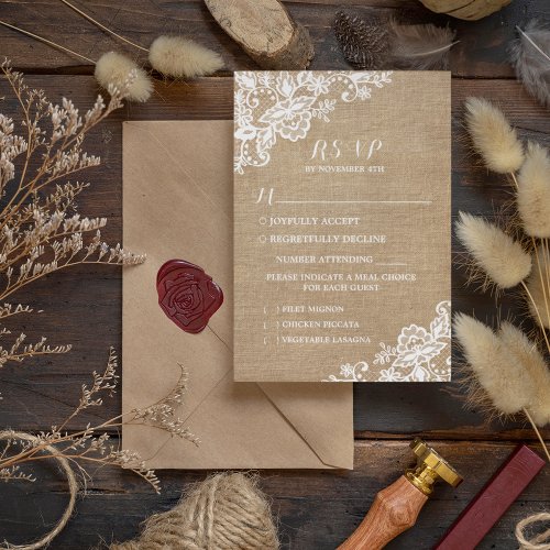 Burlap And Lace Rustic Country Wedding Enclosure Card