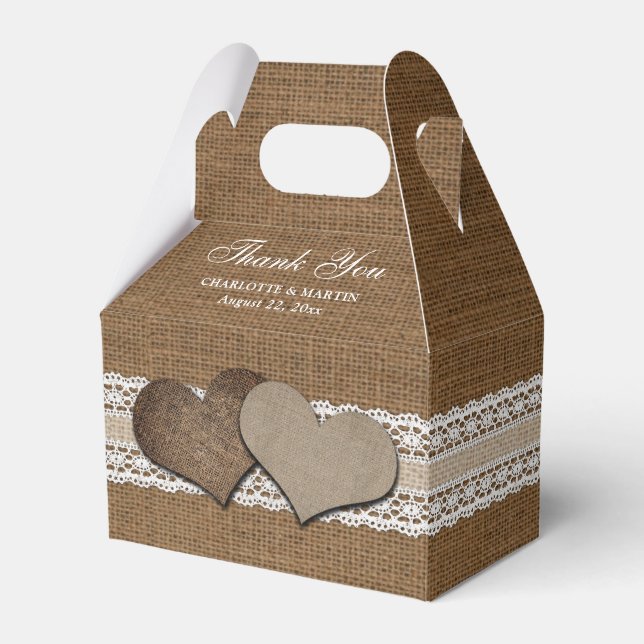 Burlap and Lace Rustic Country Wedding Favor Boxes (Front Side)