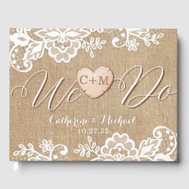 Burlap And Lace Rustic Country Wedding Guest Book (Front)