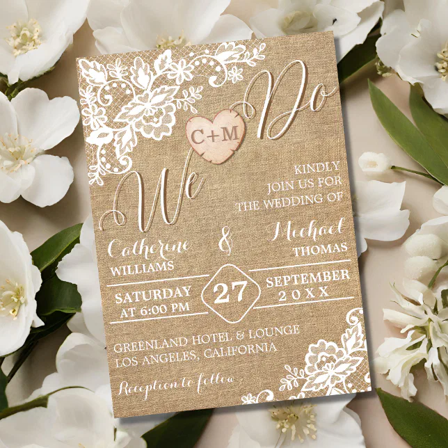 Burlap And Lace Rustic Country Wedding Invitation | Zazzle