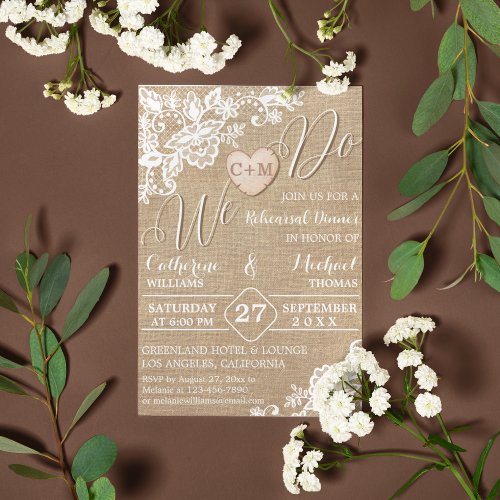 Burlap And Lace Rustic Country Wedding Invitation