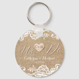 Burlap And Lace Rustic Country Wedding Keychain
