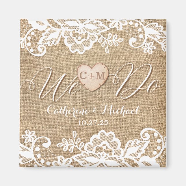 Burlap And Lace Rustic Country Wedding Magnet (Front)