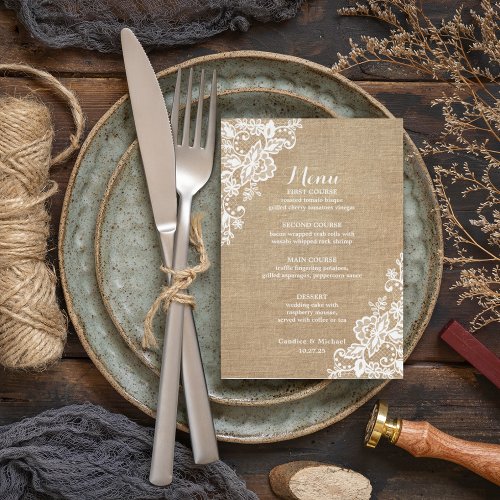 Burlap And Lace Rustic Country Wedding Menu