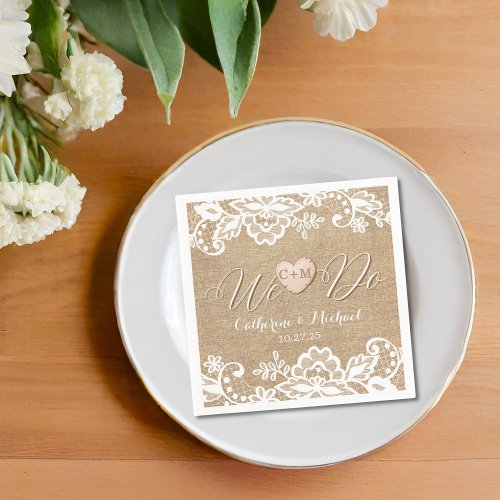 Burlap And Lace Rustic Country Wedding Napkins