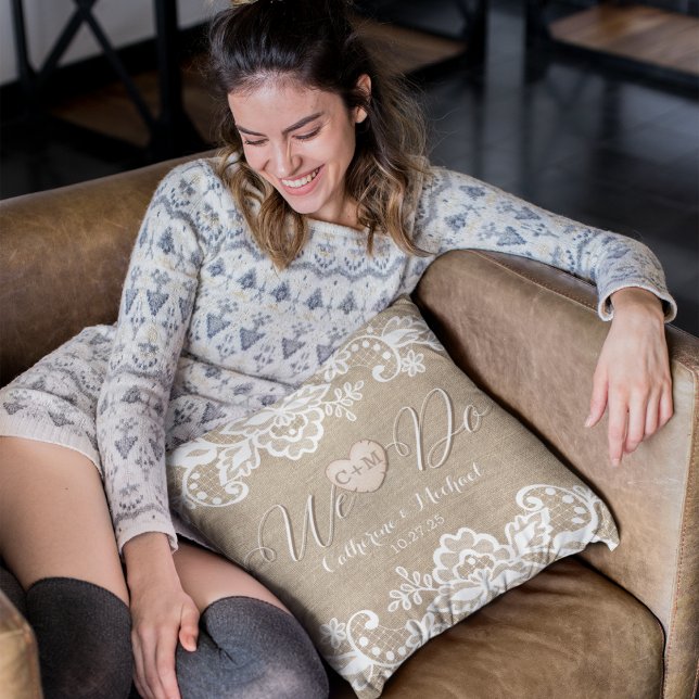 Burlap And Lace Rustic Country Wedding Throw Pillow (Creator Uploaded)