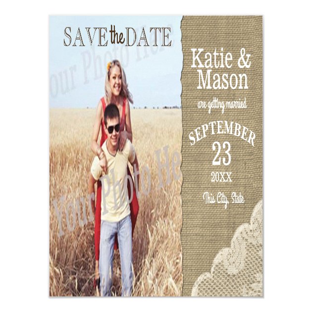 Burlap And Lace Rustic Photo Save The Date Magnetic Card