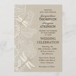Burlap and Lace Rustic Wedding Invitation