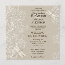 Burlap and Lace Rustic Wedding Invitation