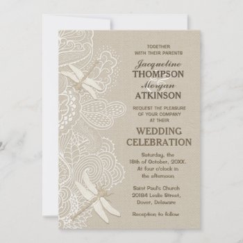 Burlap And Lace Rustic Wedding Invitation 2b by SpiceTree_Weddings at Zazzle