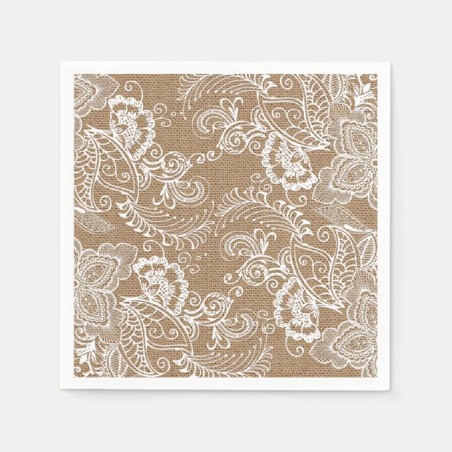 Burlap and Lace Shabby Chic Paper Napkin (Front)