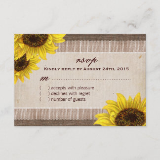 Burlap and Lace, Sunflower RSVP Cards