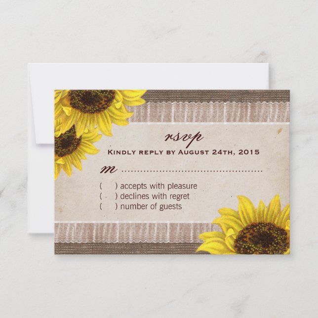 Burlap and Lace, Sunflower RSVP Cards (Front)