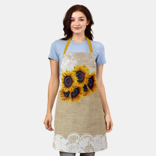 Burlap and lace sunflowers bouquet rustic country apron