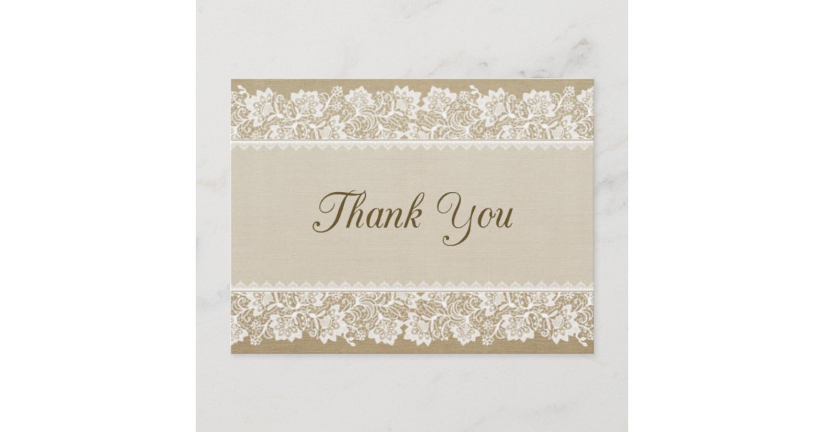 Burlap and Lace Thank You Card | Zazzle