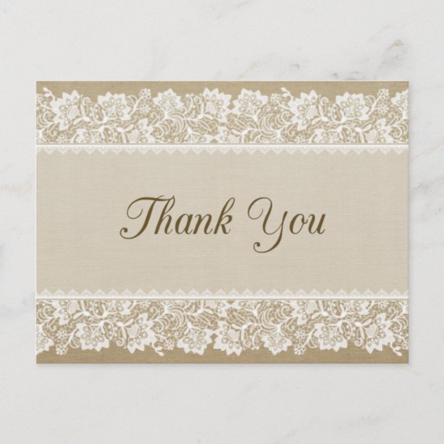 Burlap and Lace Thank You Card (Front)