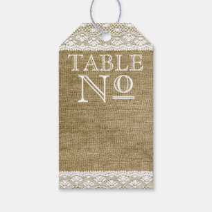 Burlap and Lace Vintage Typograpy Table Number Gift Tags