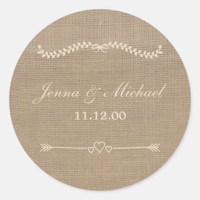 Burlap and Lace wedding envelope round seal (Front)
