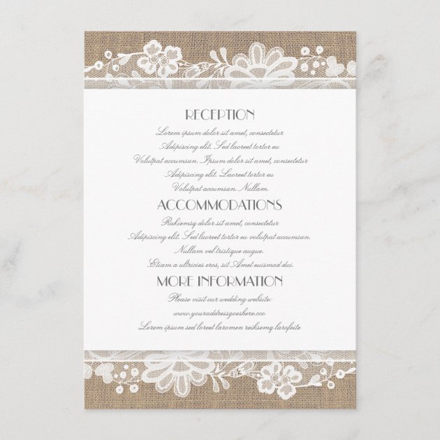 Burlap And Lace Wedding Information Enclosure Card