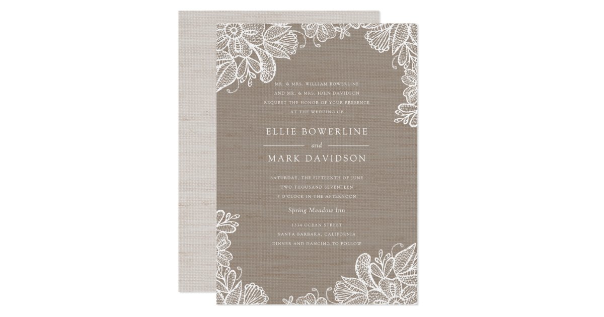 Burlap and Lace Wedding Invitation | Zazzle.com