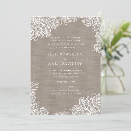 Burlap and Lace Wedding Invitation | Zazzle