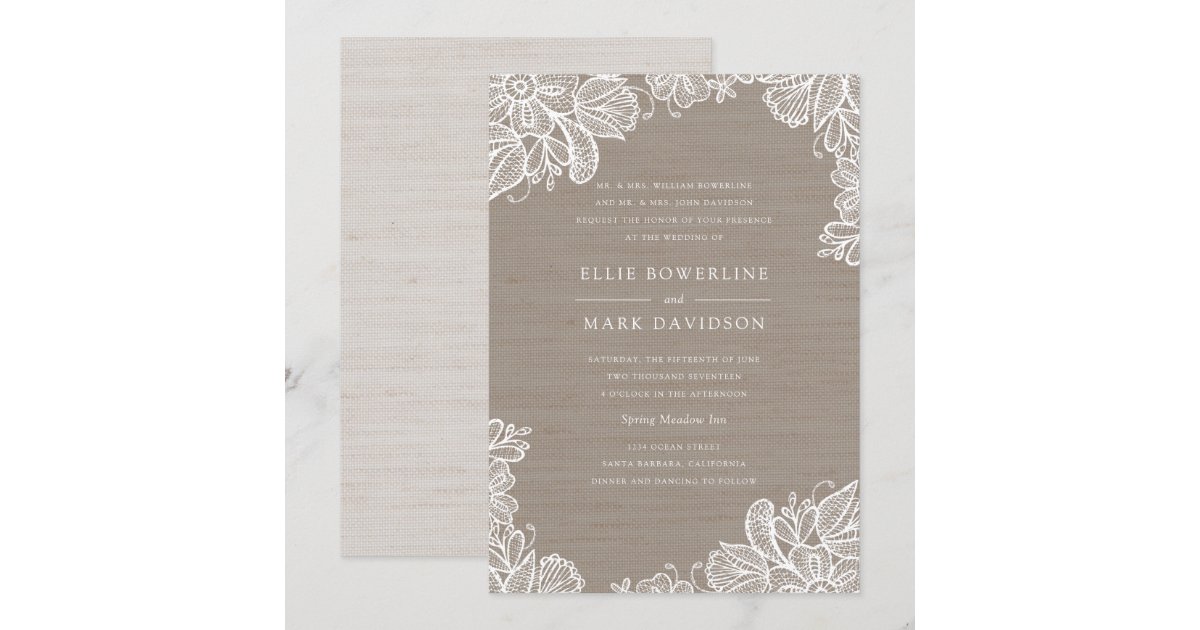 Burlap and Lace Wedding Invitation | Zazzle