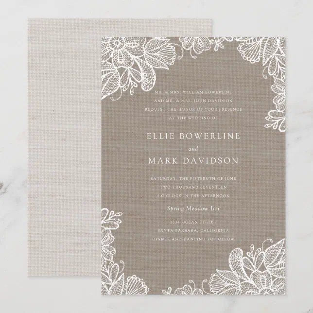Burlap and Lace Wedding Invitation | Zazzle