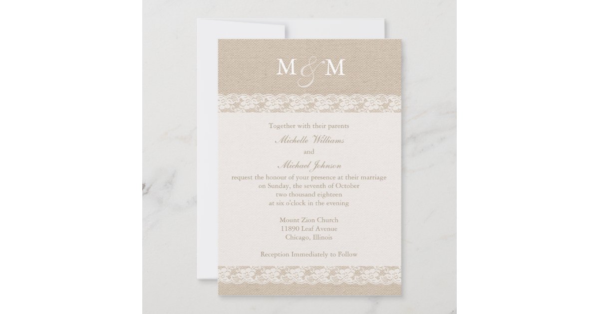 Burlap and Lace | Wedding Invitation | Zazzle