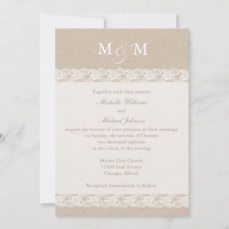 Burlap and Lace | Wedding Invitation | Zazzle