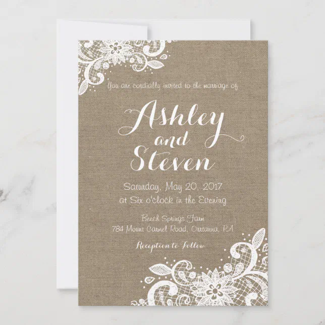 Burlap and Lace wedding invitation | Zazzle