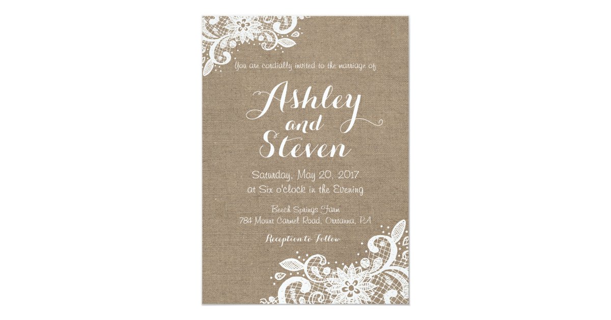 Burlap And Lace Wedding Invitation