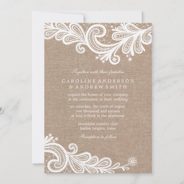 Burlap and Lace Wedding Invitation (Front)