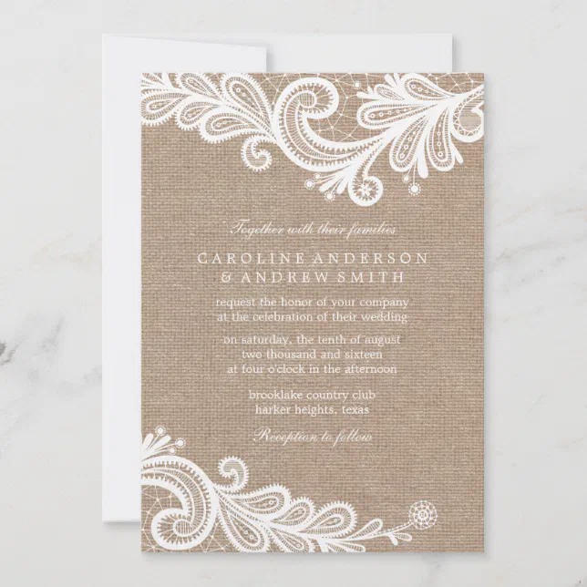 Burlap and Lace Wedding Invitation | Zazzle