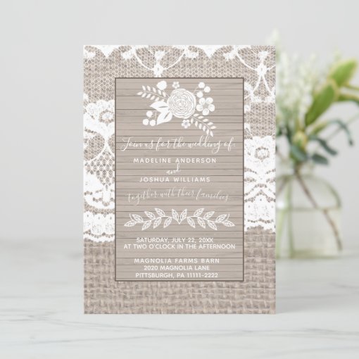 Burlap And Lace Wedding Invitation, Rustic Wedding Invitation | Zazzle