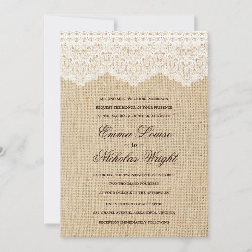 Burlap and Lace Wedding Invitations