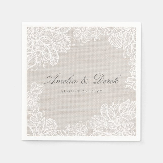 Burlap and Lace Wedding Napkins (Front)