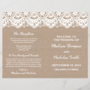 Burlap and Lace Wedding Program Booklets, Rustic Flyer