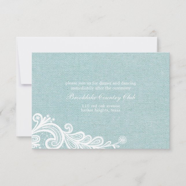 Burlap and Lace Wedding Reception Card (Front)