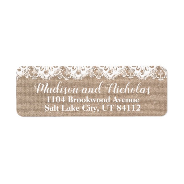 Burlap and Lace Wedding Return Address Label (Front)