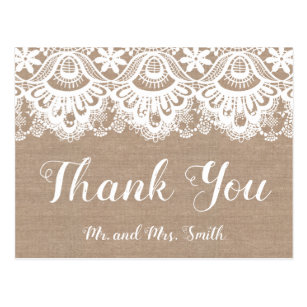 Wedding Thank You Postcards Zazzle Burlap And Lace Wedding Thank You Postcards Rustic