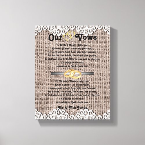 Burlap and lace Wedding Vows Canvas Print
