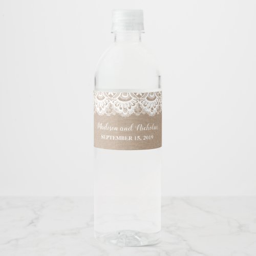 Burlap and Lace Wedding Water Bottle Labels Rustic