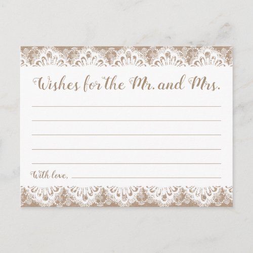 Burlap and Lace Wedding Wishes Cards Rustic Postcard