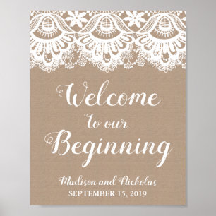 Burlap and Lace Welcome to Our Beginning Sign