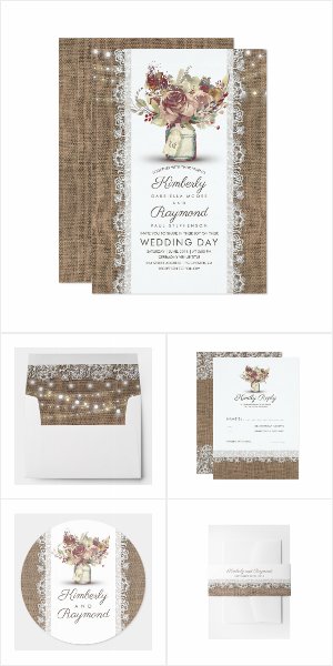 Burlap and Mason Jar Wedding Invitation Set