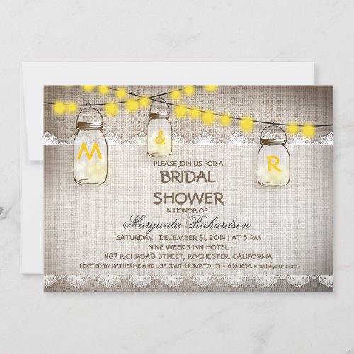 burlap and mason jars bridal shower invitations