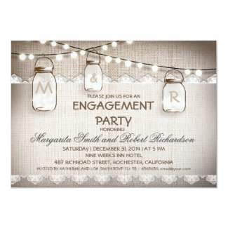 burlap and mason jars engagement party invitations